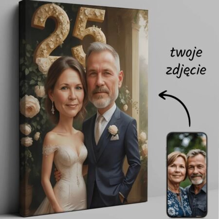 Caricature for anniversary wedding with custom photo — design gallery image 1