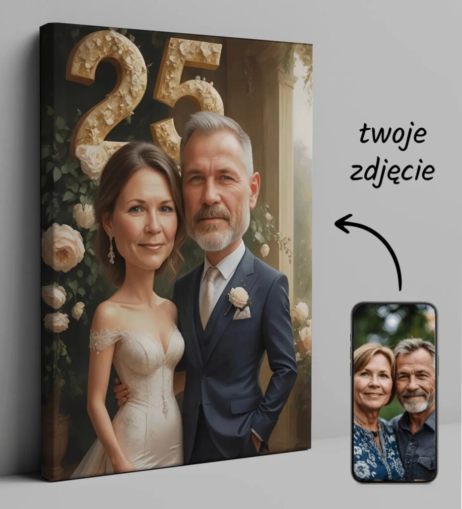Caricature for anniversary wedding with custom photo — design gallery image 1