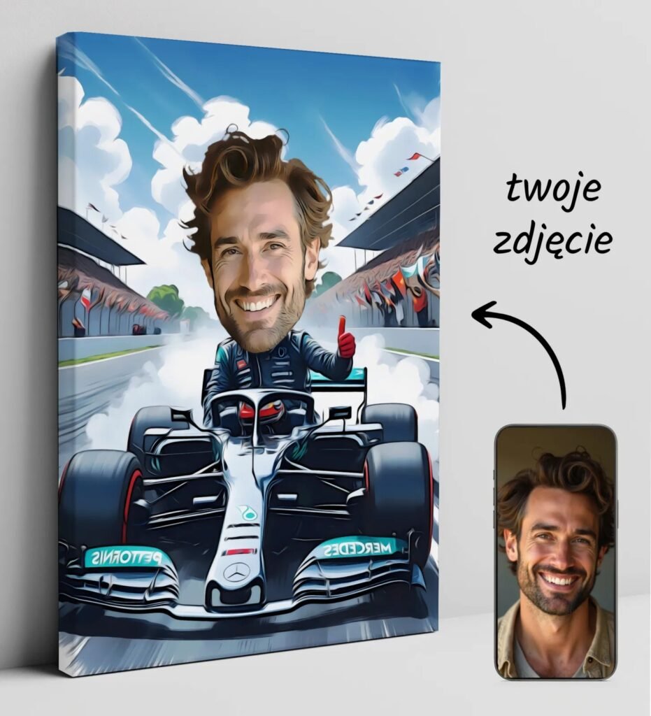 Caricature in car formula 1 - gift for F1 fan — design gallery image 1