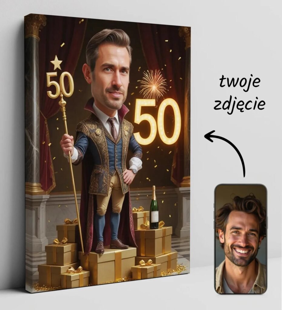 Man's birthday caricature on canvas — design gallery image 1