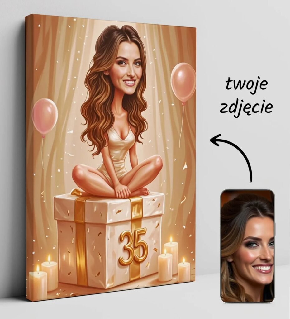Elegant caricature of a woman on her 35th birthday — design gallery image 1