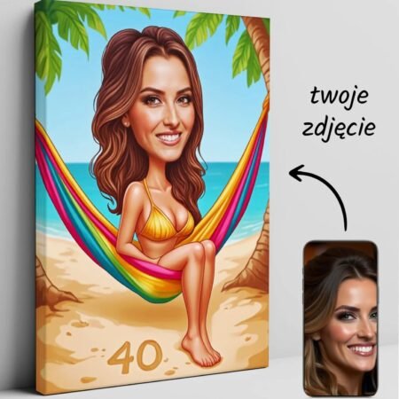 Caricature of a woman on a hammock – a birthday present with a beach motif — design gallery image 1