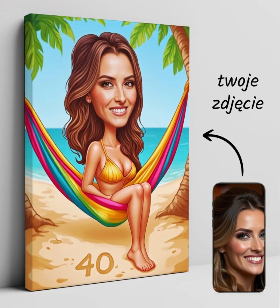 Caricature of a woman on a hammock – a birthday present with a beach motif — design gallery image 1