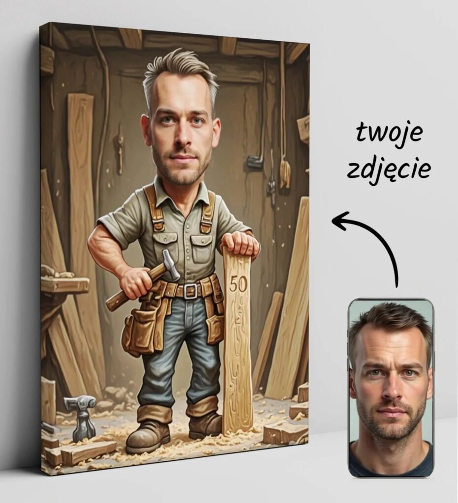 Carpenter's carpentry caricature for his birthday — design gallery image 1