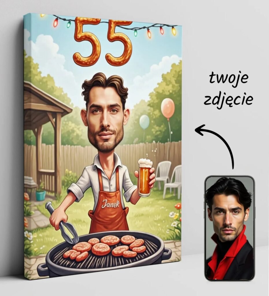 Caricature of the King of the Land – Gift for 55 or other birthday for a barbecue fan — design gallery image 1