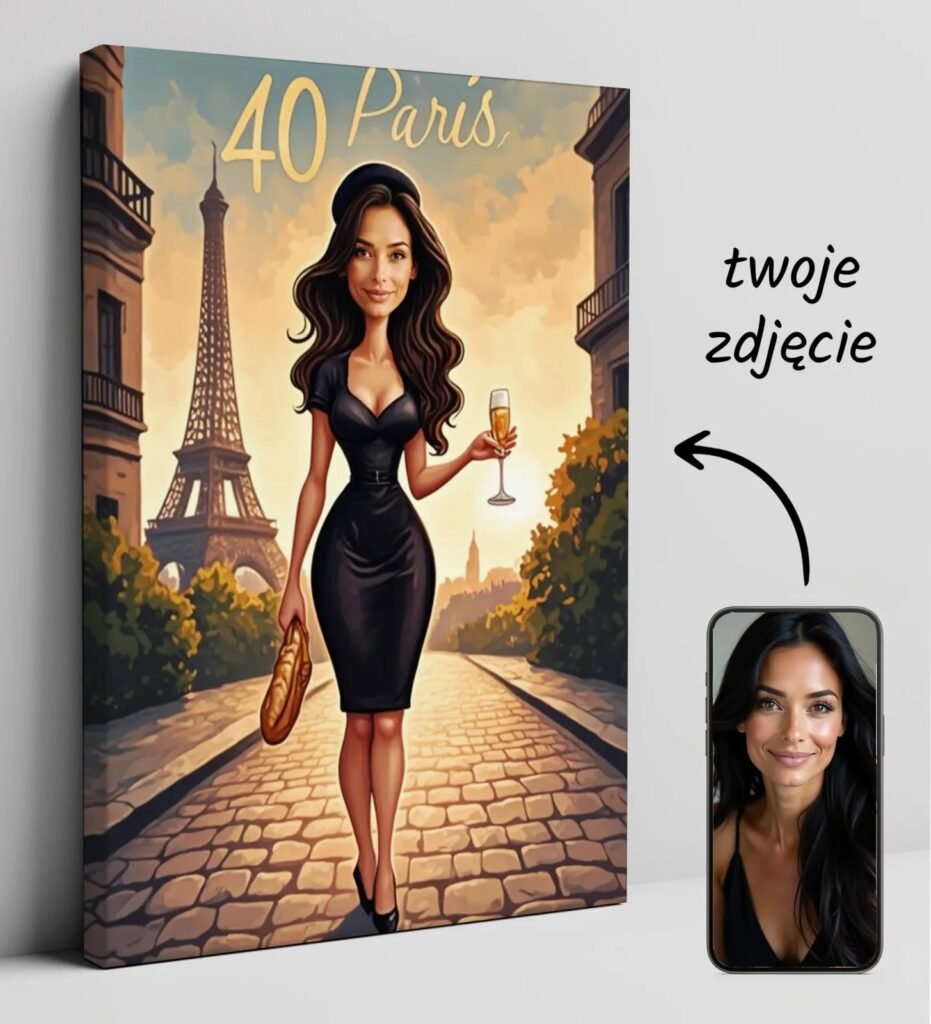 French birthday portrait of a woman with the Eiffel Tower — design gallery image 1