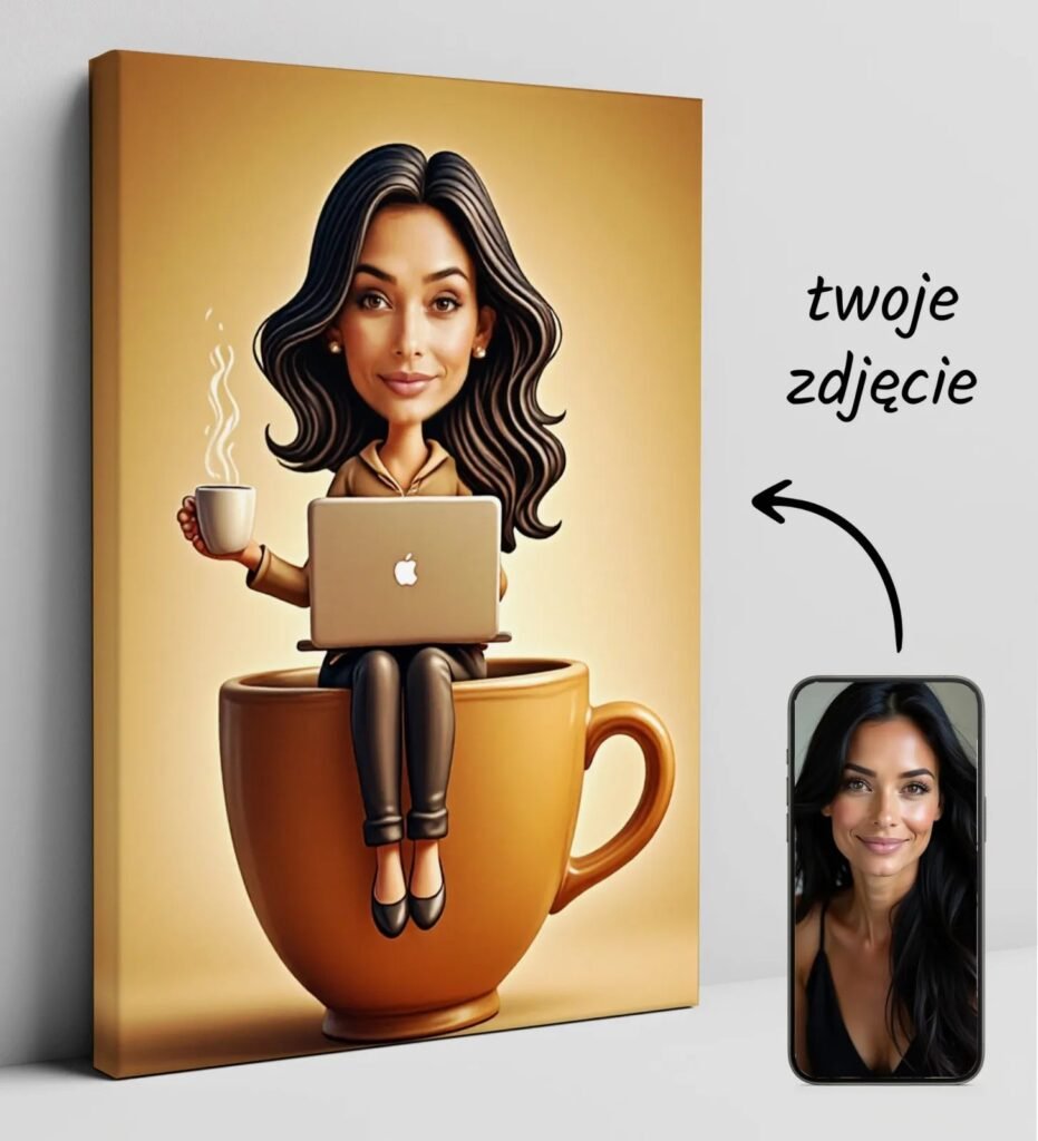Caricature of a woman with coffee gift for a coffee lover — design gallery image 1