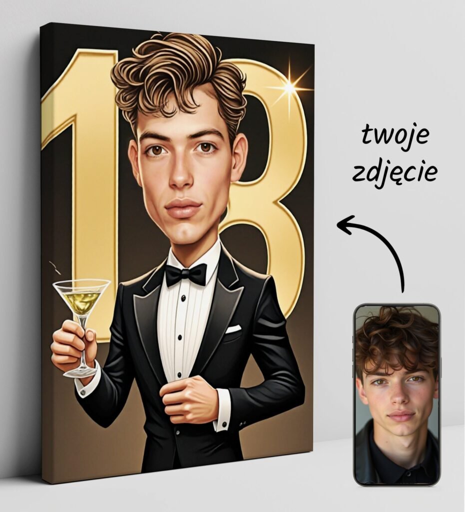 Elegant gift for 18th birthday – caricature in suit — design gallery image 1