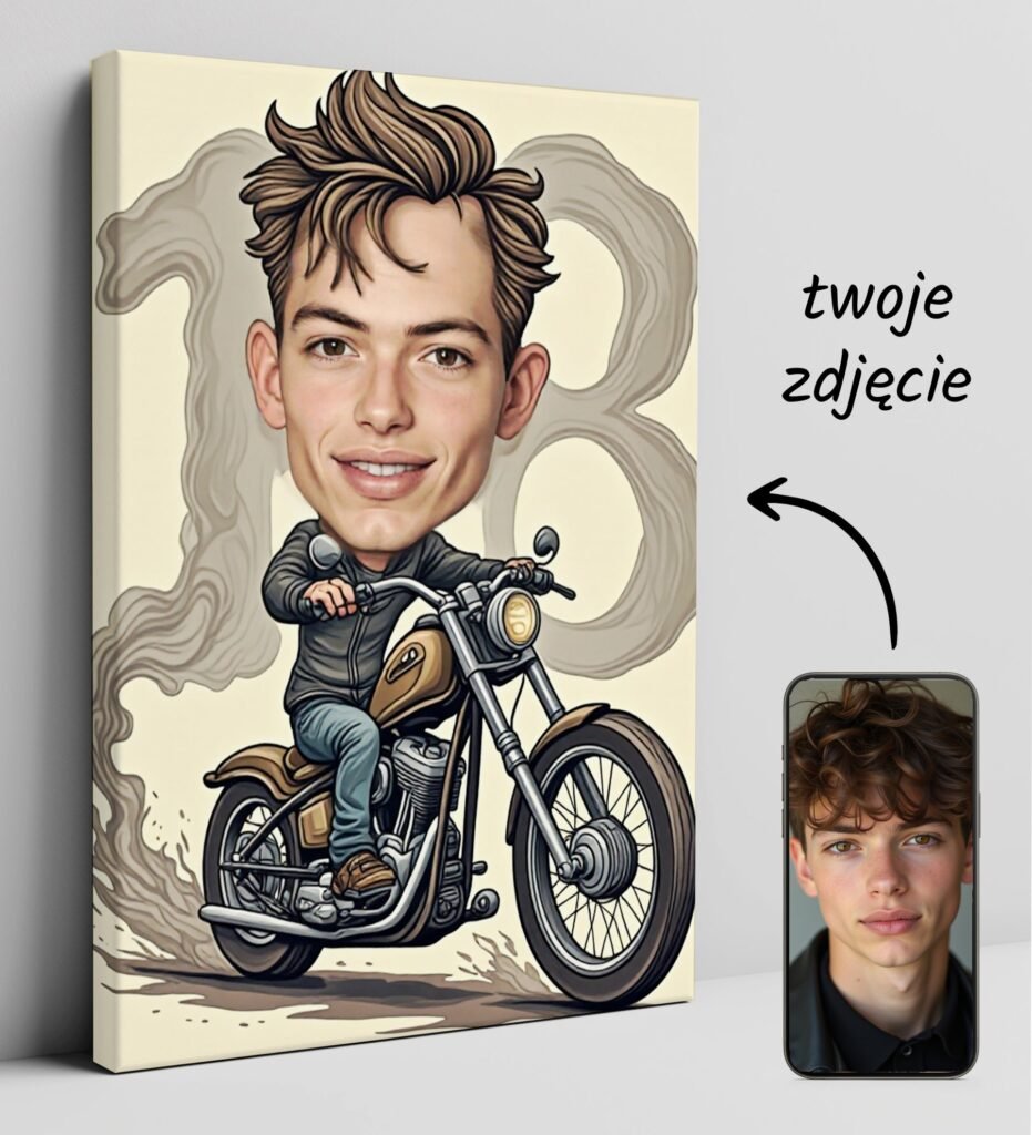 Special gift for 18th birthday – motorcyclist caricature — design gallery image 1