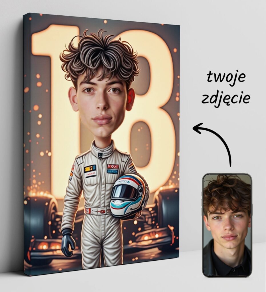 Gift for 18th Birthday from the Godfather – caricature of the rally driver — design gallery image 1