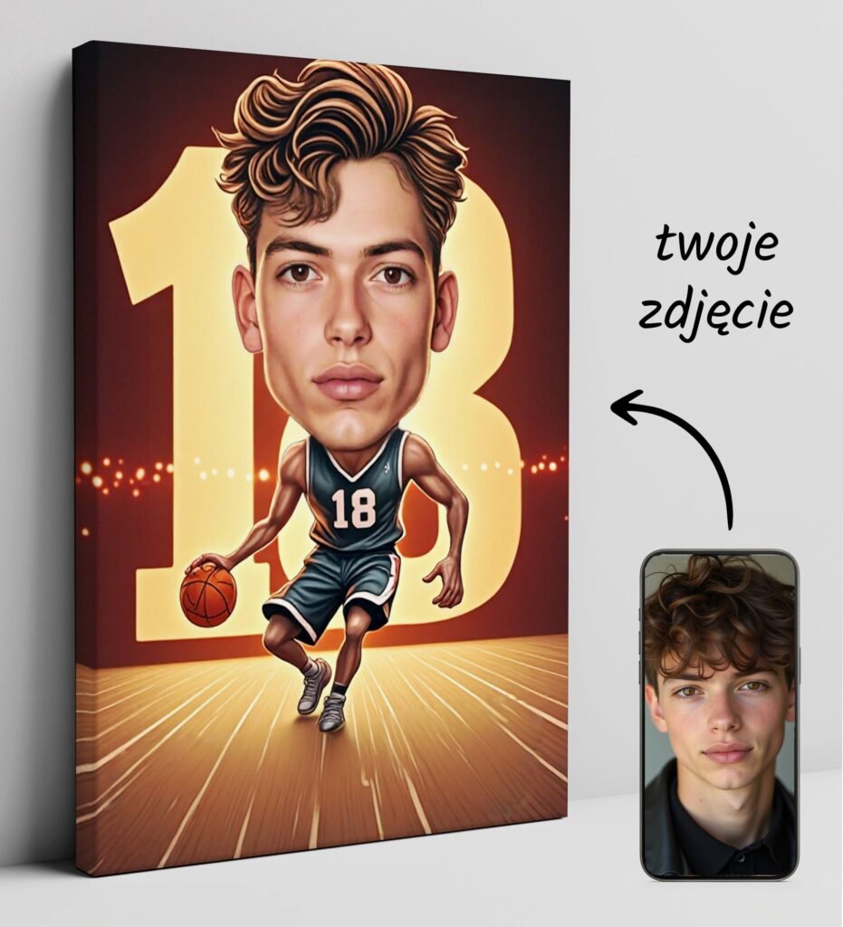 18th birthday present – basketball caricature on canvas — design gallery image 1