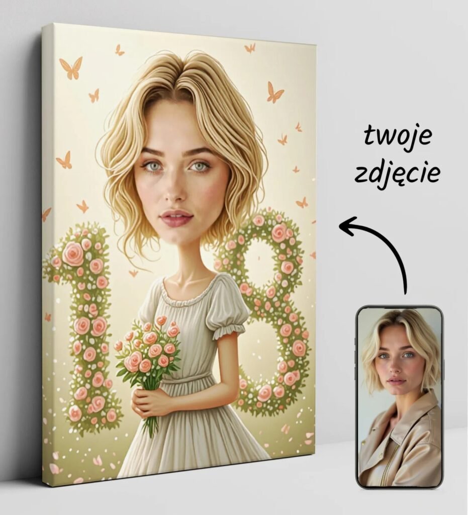Caricature of a girl with flowers and a digit 18 — design gallery image 1