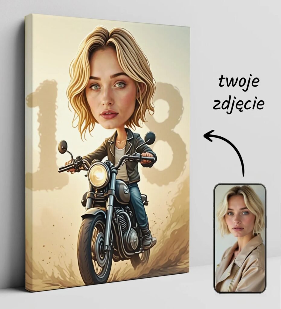 Caricature of the girl on the motorcycle with the number 18 — design gallery image 1