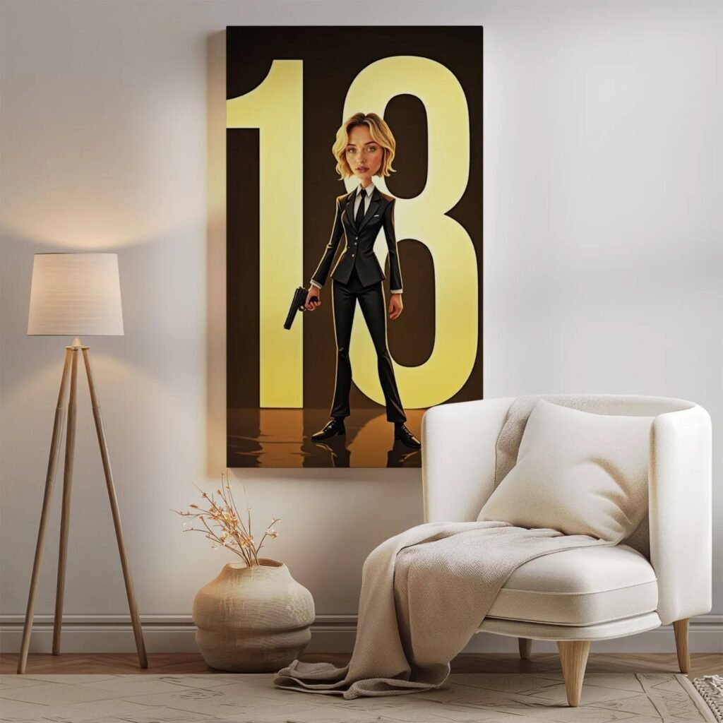 Caricature of a girl in a suit with a gun — design gallery image 1
