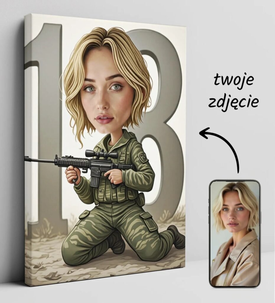 Caricature of a girl in a military sniper costume — design gallery image 1