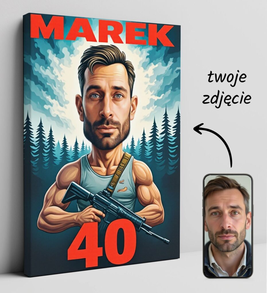 Portrait of caricature Rambo with photo — design gallery image 1