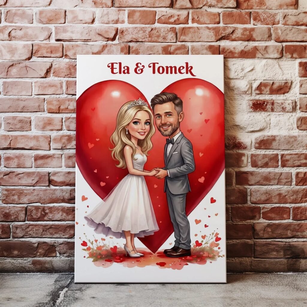 Caricature of the couple with names – original wedding gift and anniversary gift — design gallery image 1