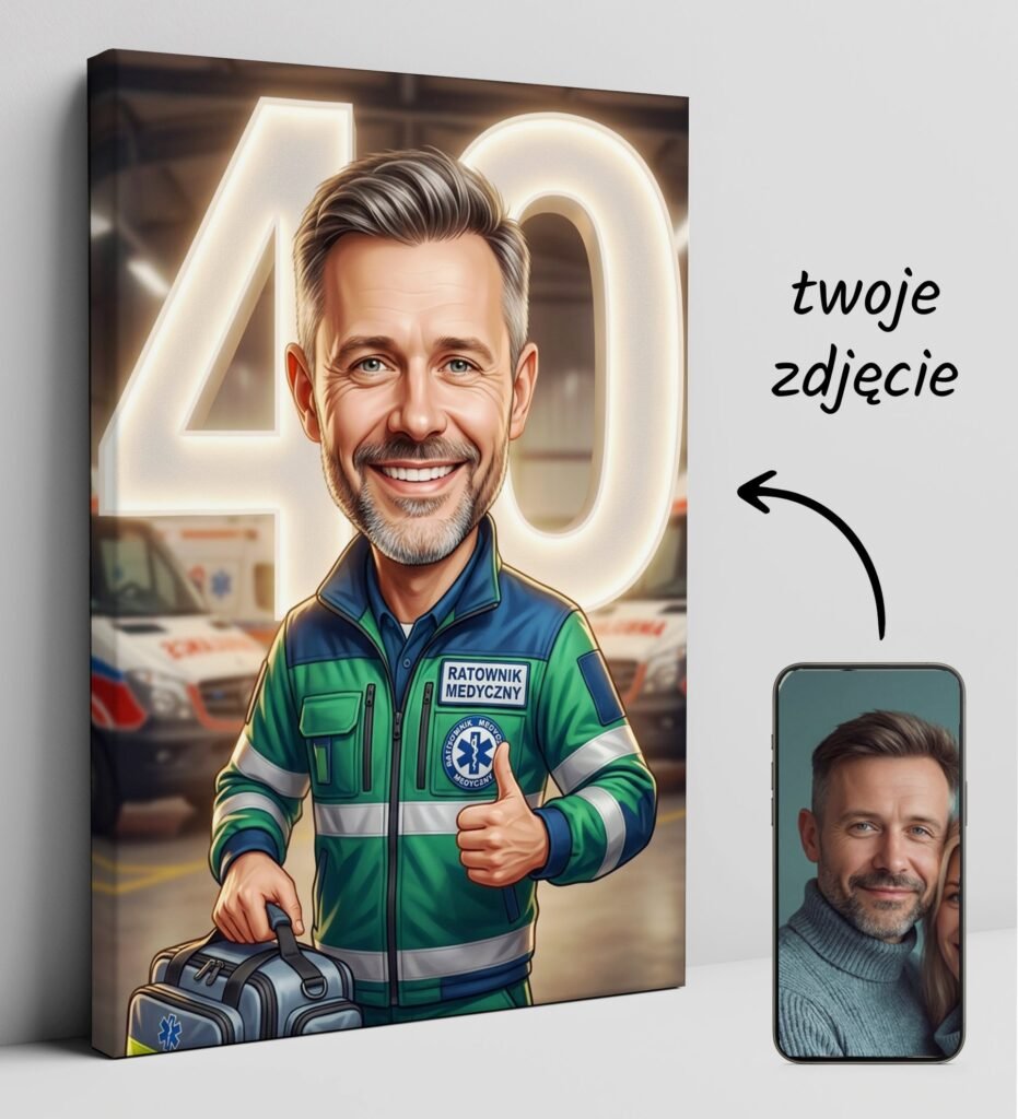 Personalized caricature portrait of a paramedic at 40 — design gallery image 1