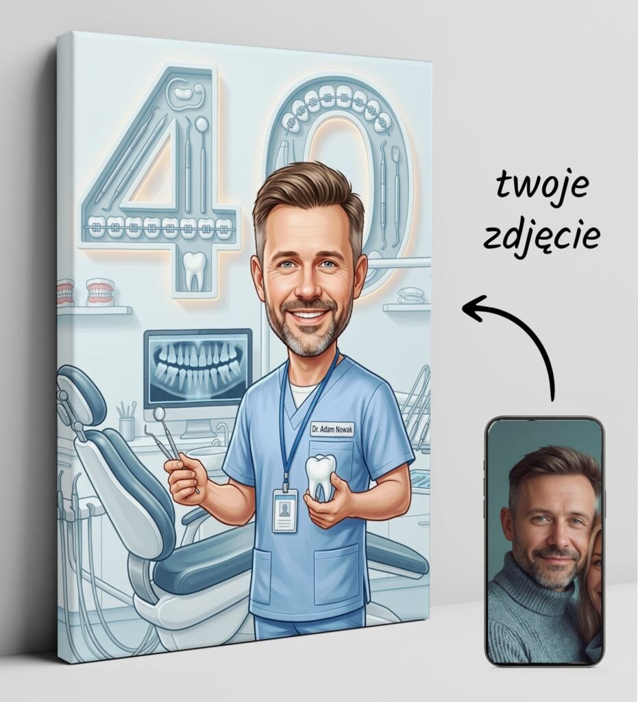 Caricature dentist for 40th Birthday - Personalized Gift — design gallery image 1