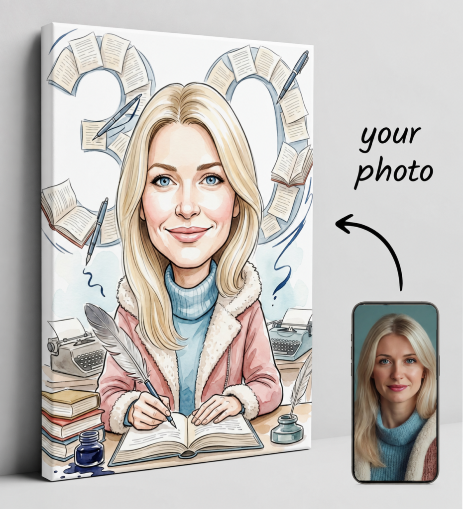 Caricature Writer for 30 Birthday - Personalized Gift — design gallery image 1