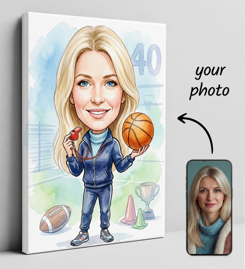 Caricature of the teacher WF for 40th birthday - personalized gift — design gallery image 1