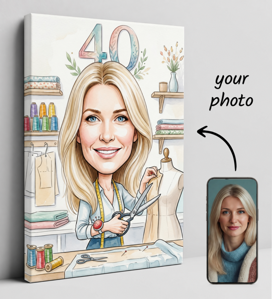 Tailor Caricature for 40th Birthday - Personalized Gift — design gallery image 1