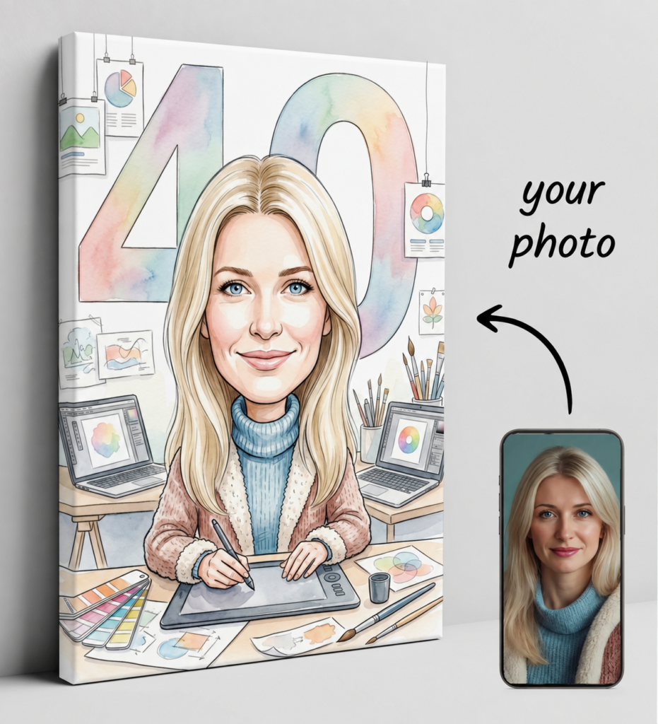 graphic caricature for 40th Birthday - Personalized Gift — design gallery image 1