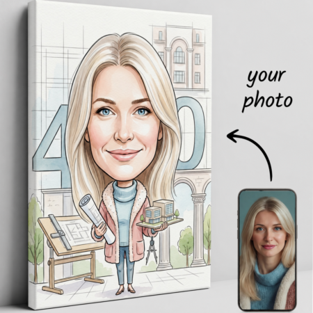 Architecture caricature for 40th birthday - personalized gift — design gallery image 1